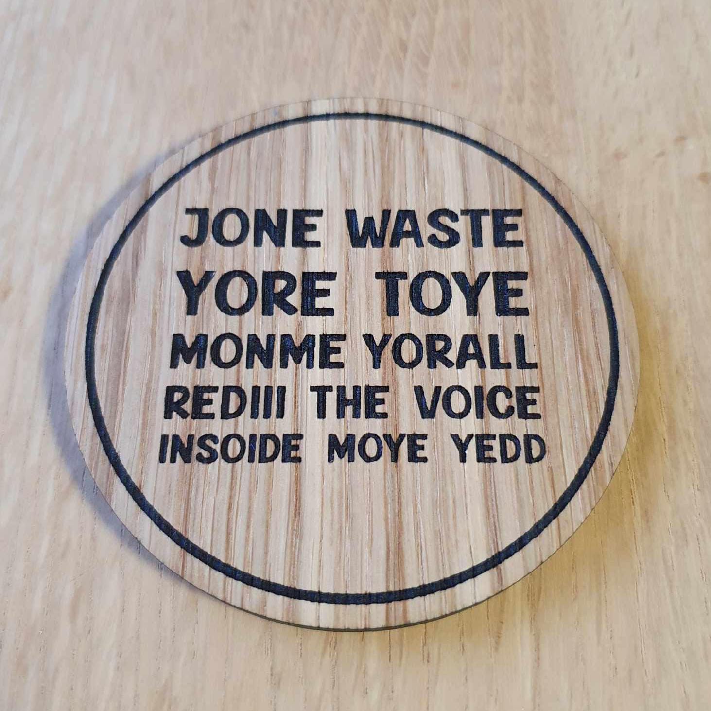 Laser cut wooden coaster. Jone waste yore toye monme meme Blink182 - Unique Gift lasercut