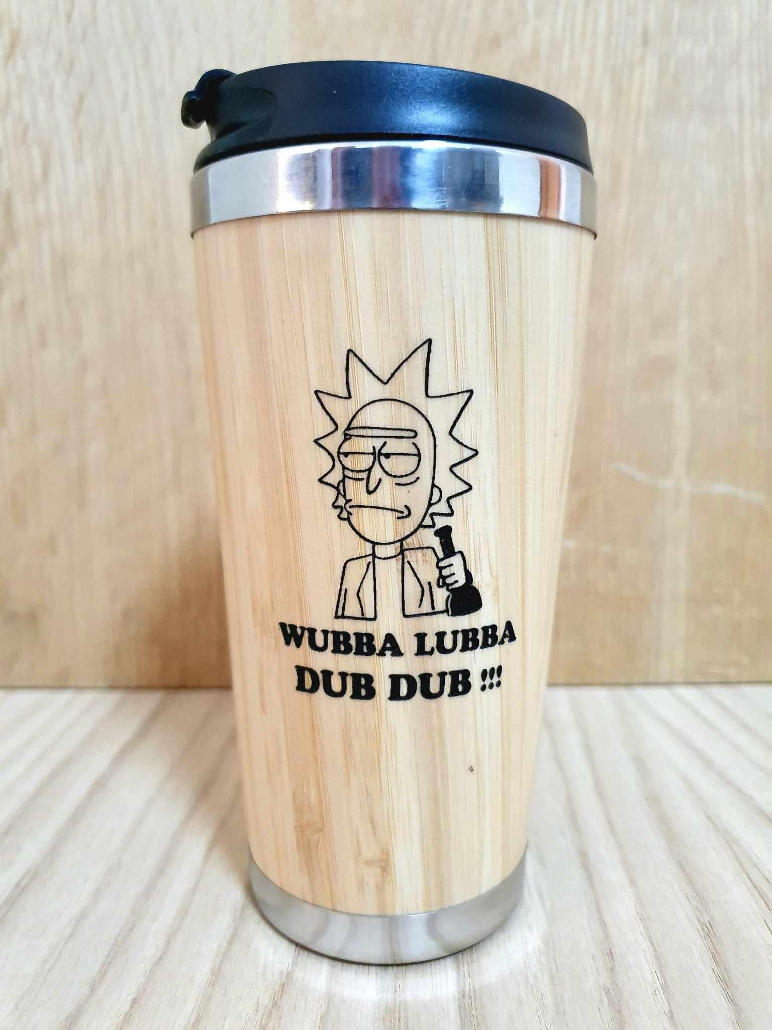 Lasercut Travel Mug - Bamboo Eco Friendly - Wubba Lubba Dub - Unique Gift