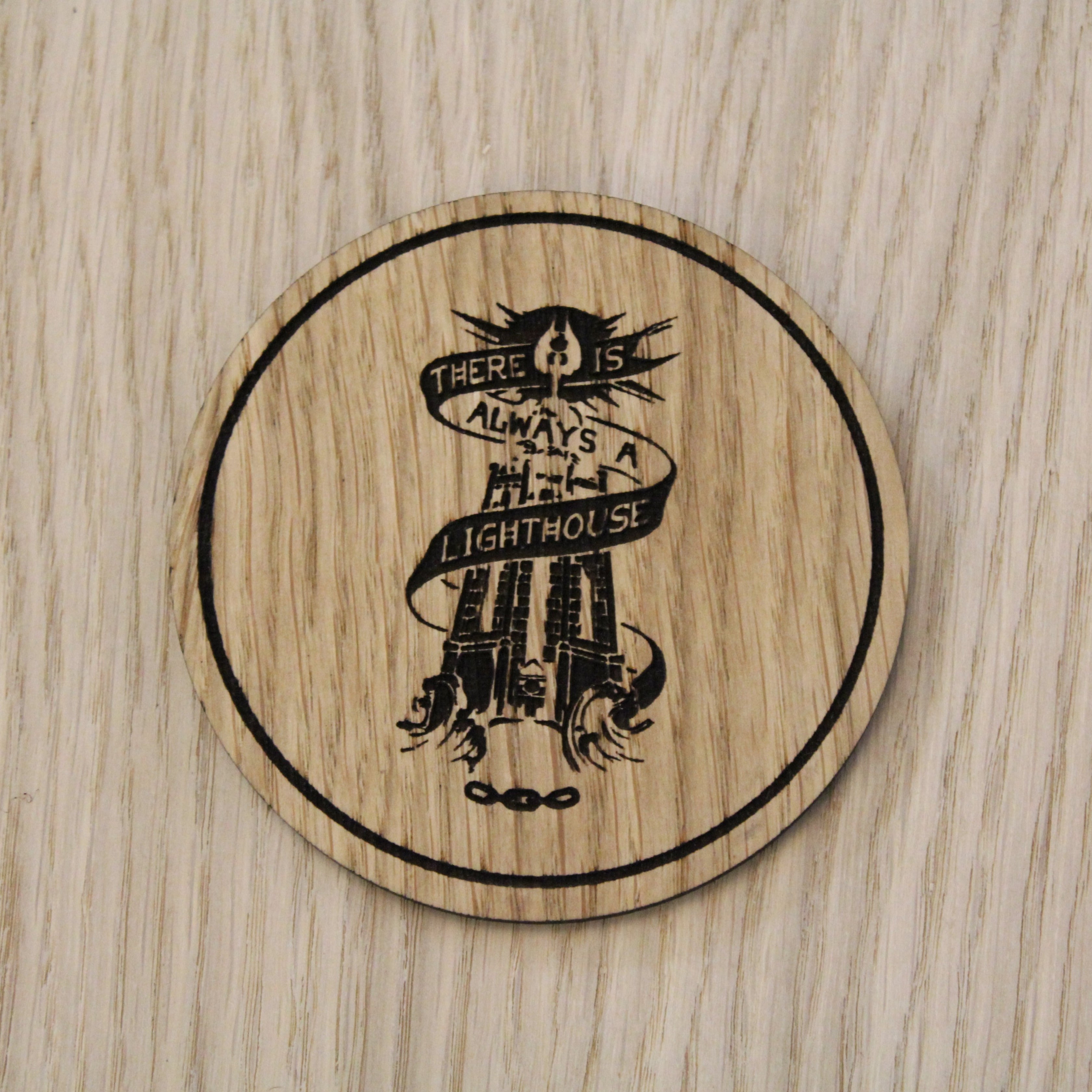 Laser cut wooden coaster personalised. Always a lighthouse