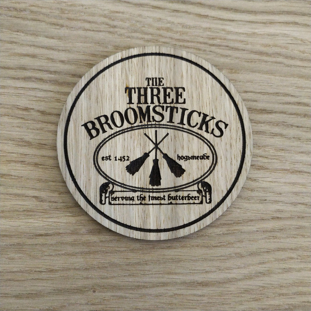 Laser cut wooden coaster personalised. 3 Broomsticks
