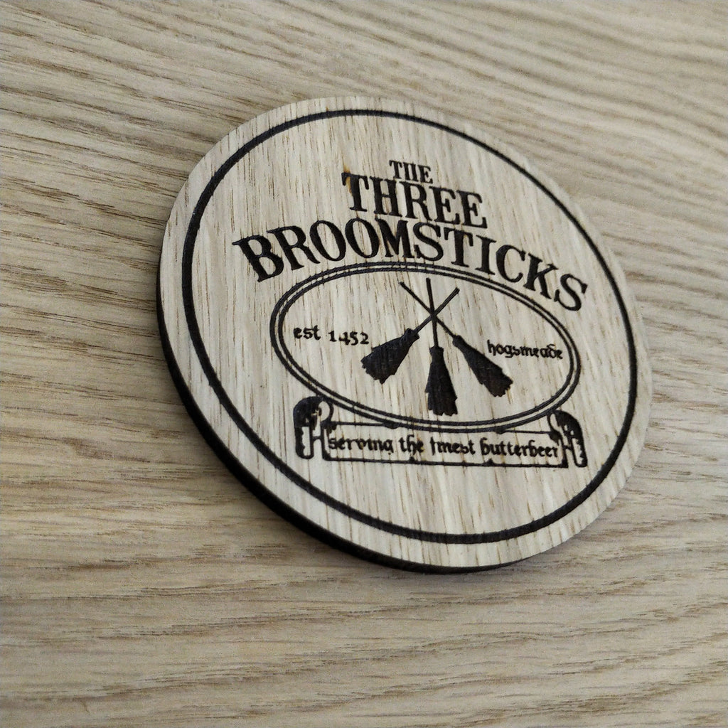 Laser cut wooden coaster personalised. 3 Broomsticks