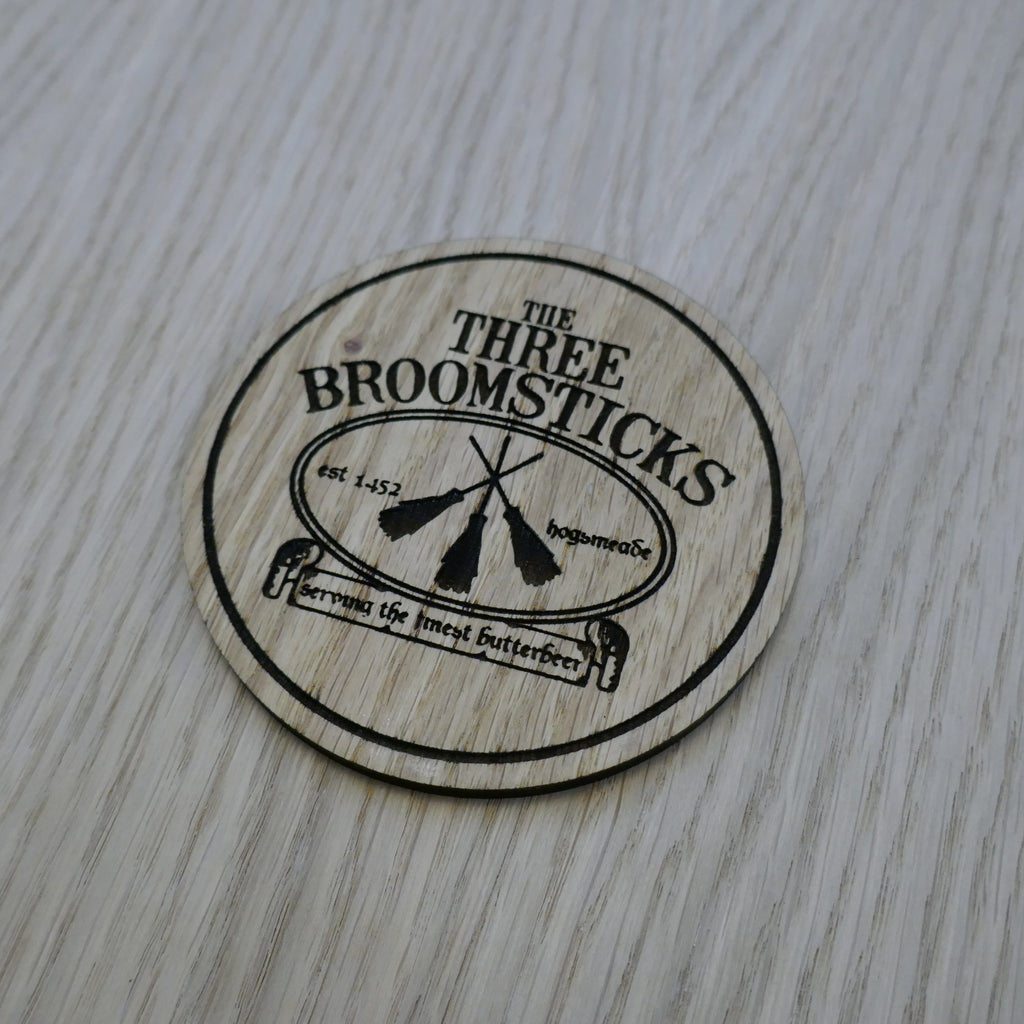 Laser cut wooden coaster personalised. 3 Broomsticks