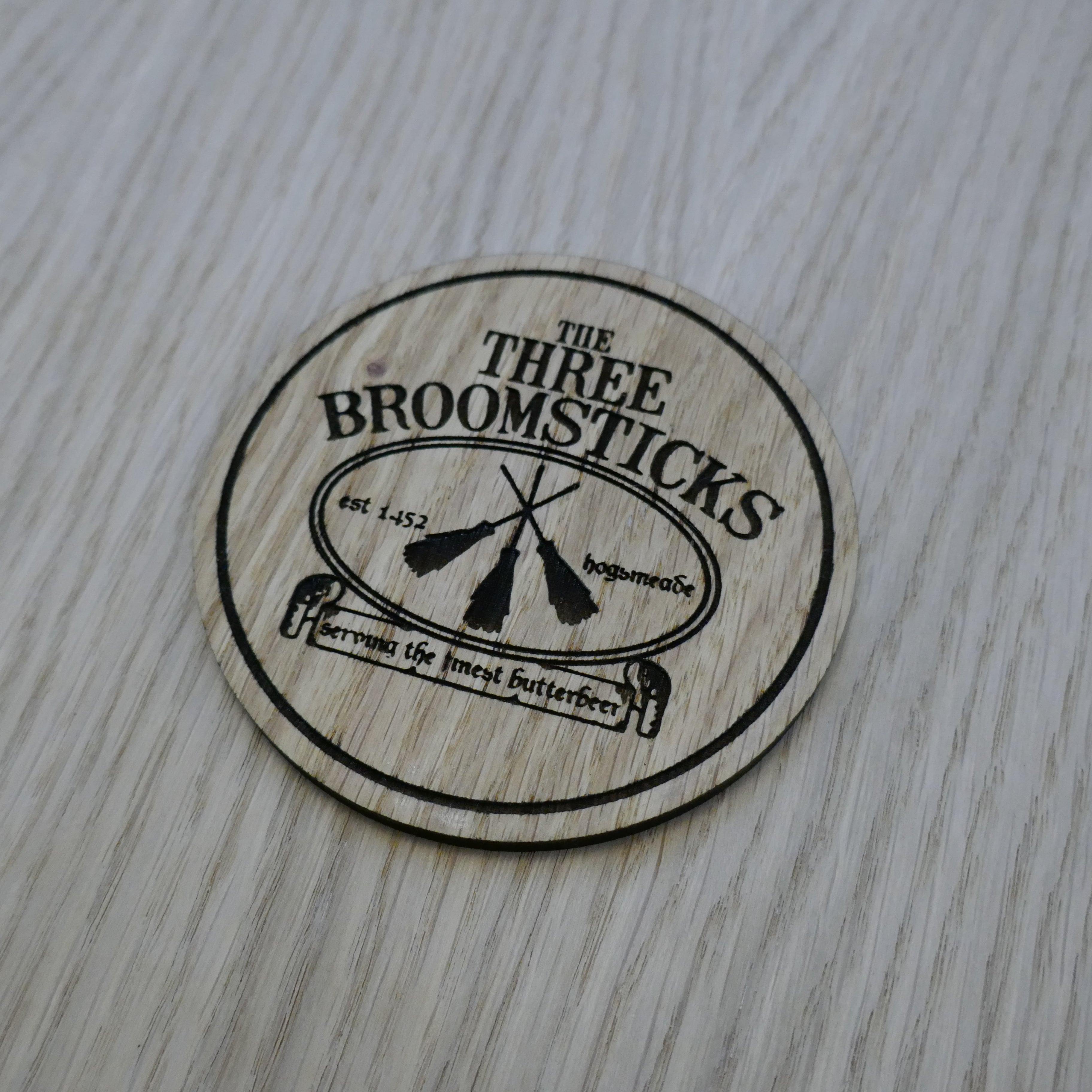 Laser cut wooden coaster personalised. 3 Broomsticks
