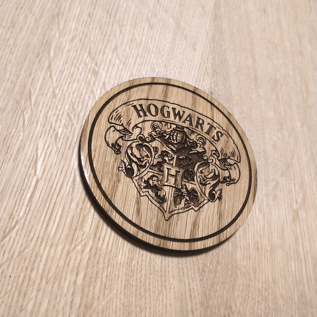 Laser cut wooden coaster. Wizard school