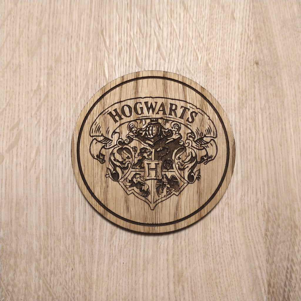Laser cut wooden coaster. Wizard school
