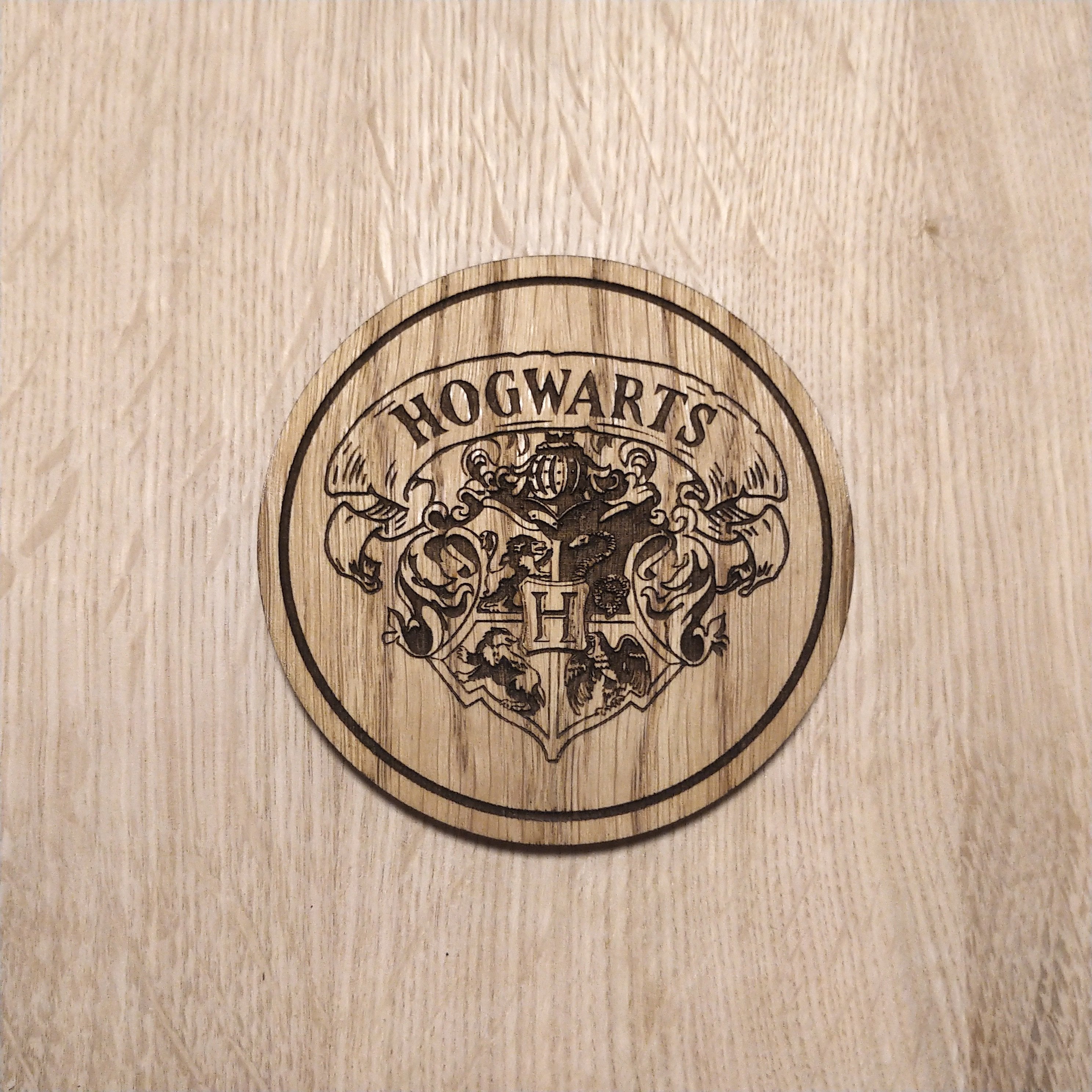 Laser cut wooden coaster. Wizard school