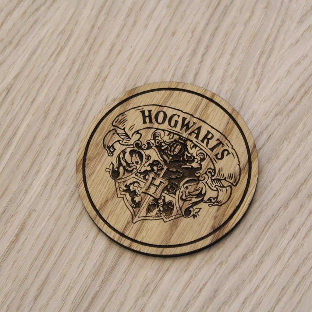 Laser cut wooden coaster. Wizard school