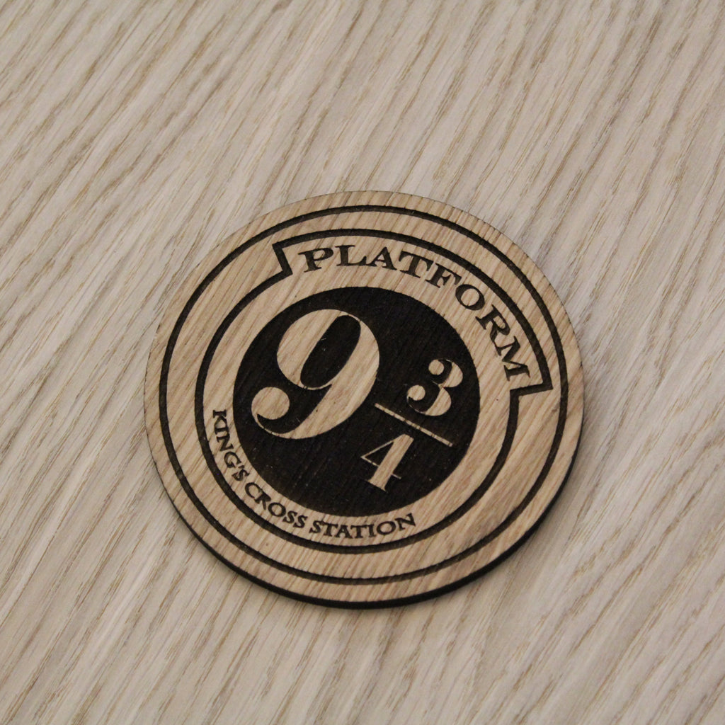 Laser cut wooden coaster. train station