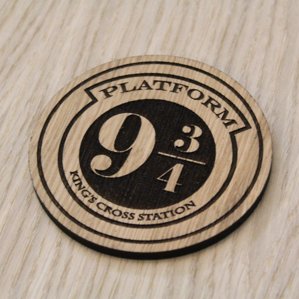 Laser cut wooden coaster. train station