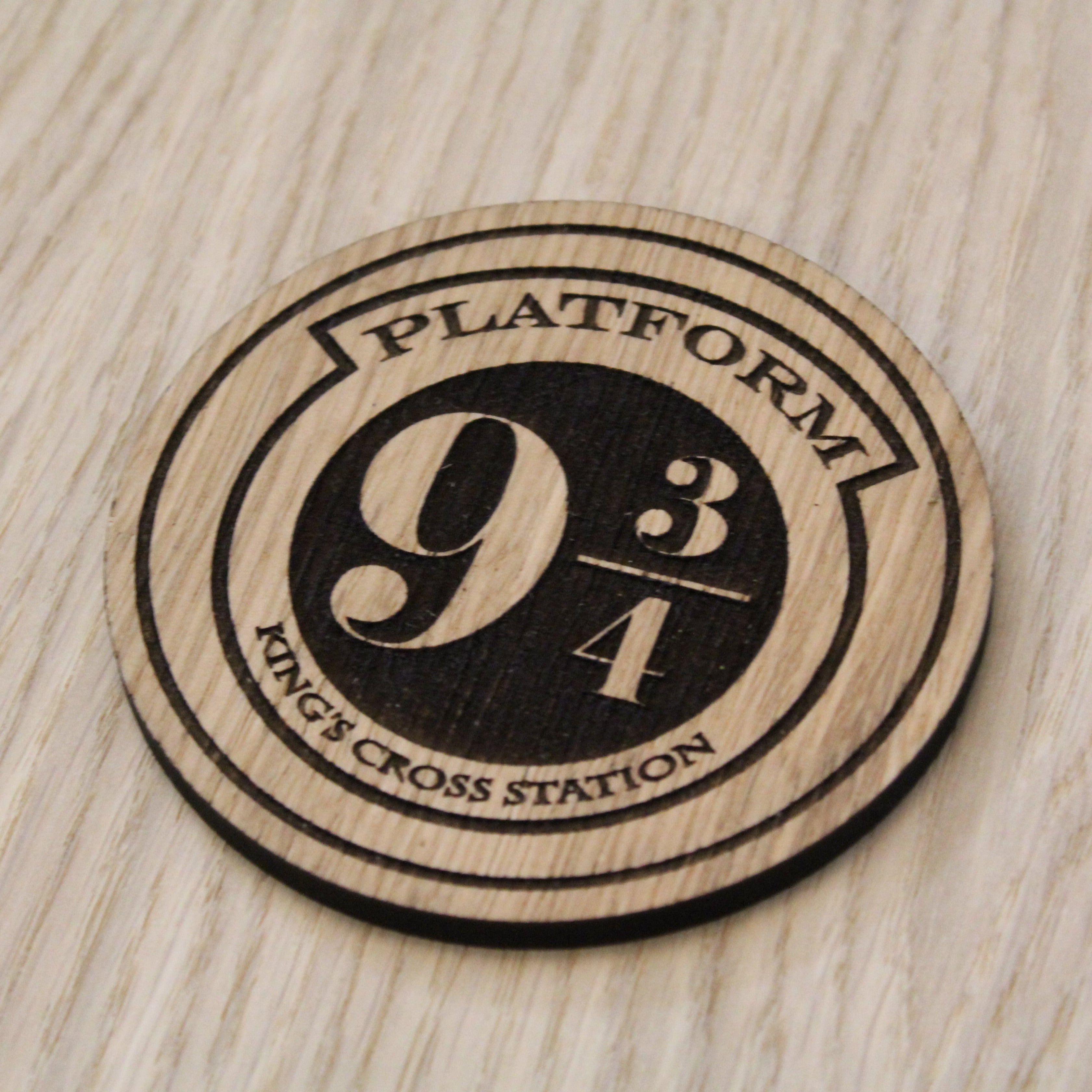Laser cut wooden coaster. train station