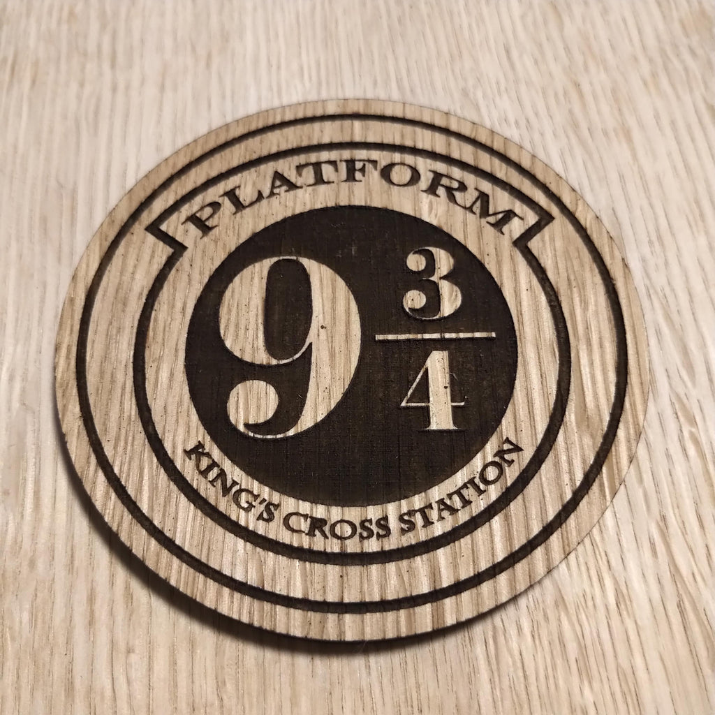 Laser cut wooden coaster. train station