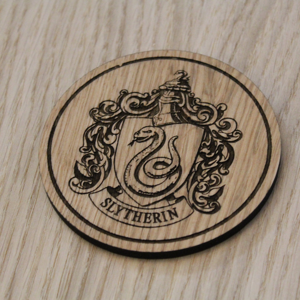 Laser cut wooden coaster. Slytherin