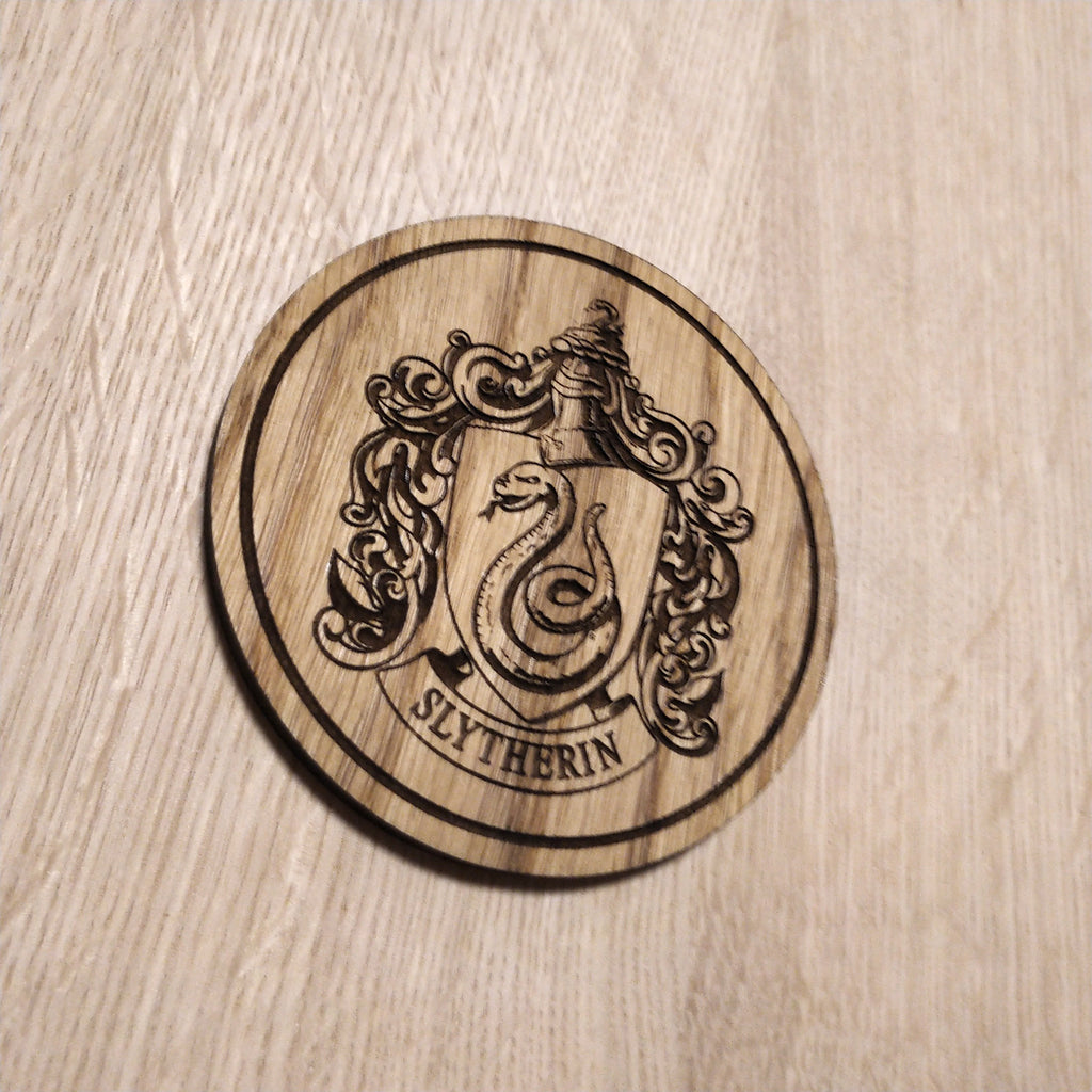 Laser cut wooden coaster. Slytherin