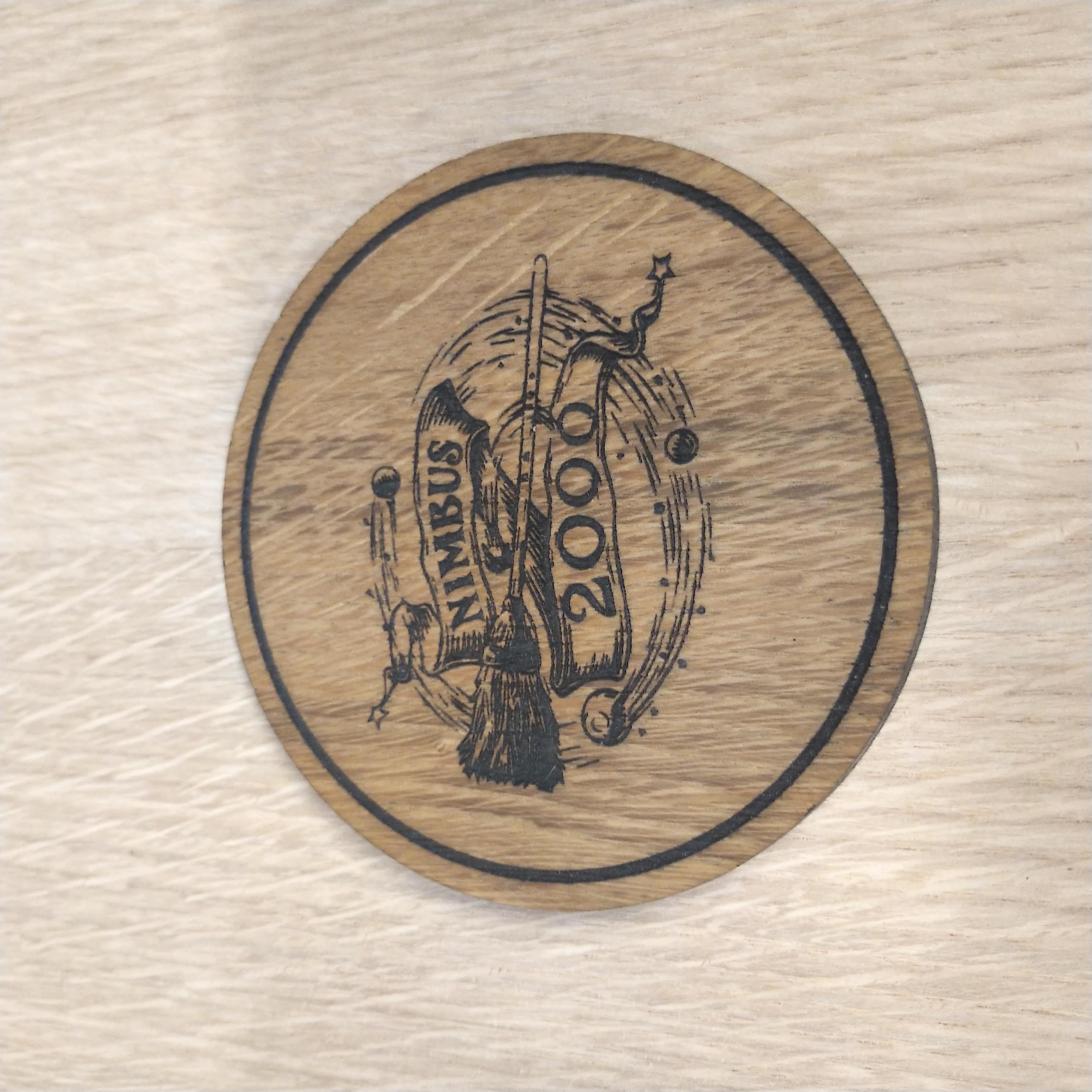 Laser cut wooden coaster personalised. nimbus 2000 fan art