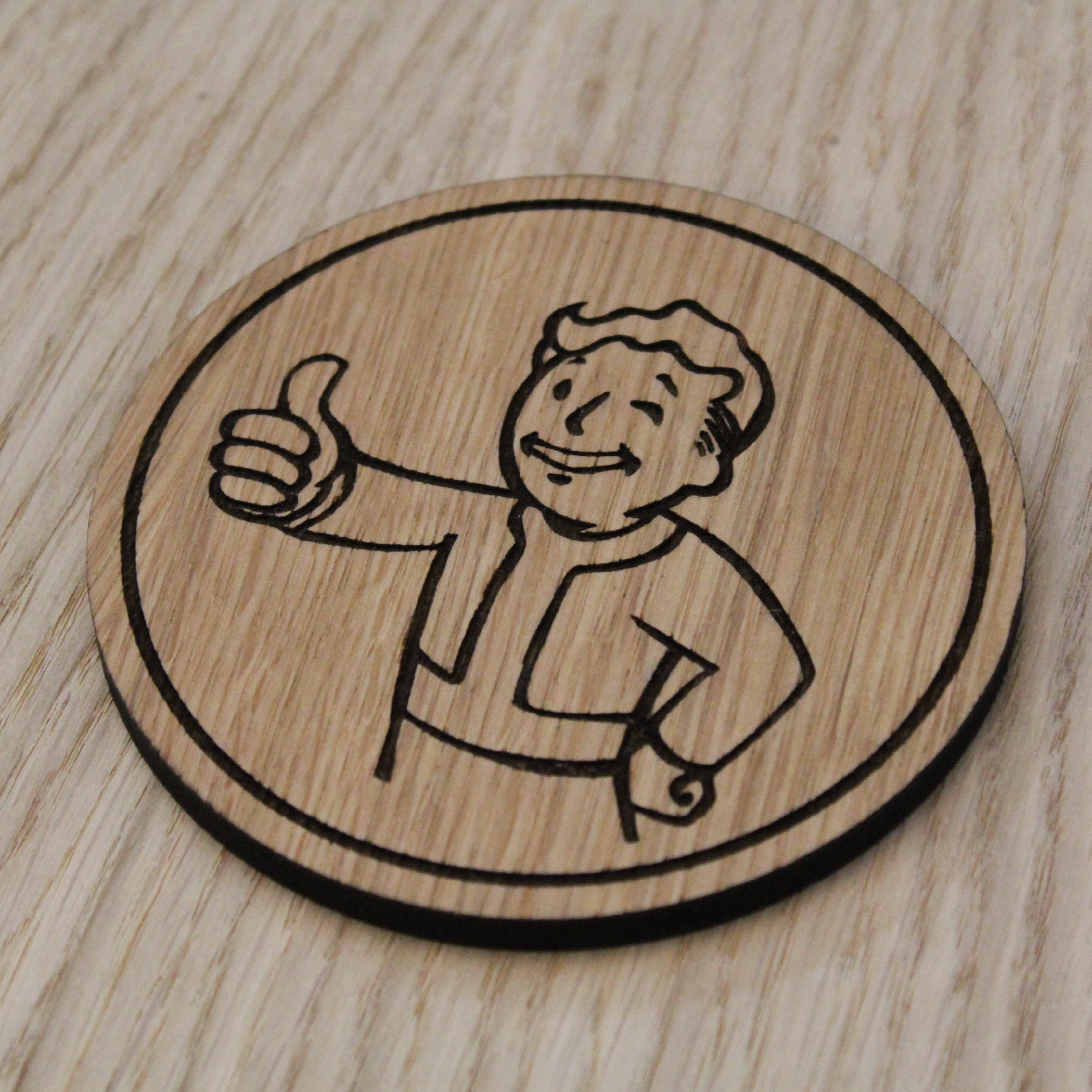 Laser cut wooden coaster. Pip boy fallout
