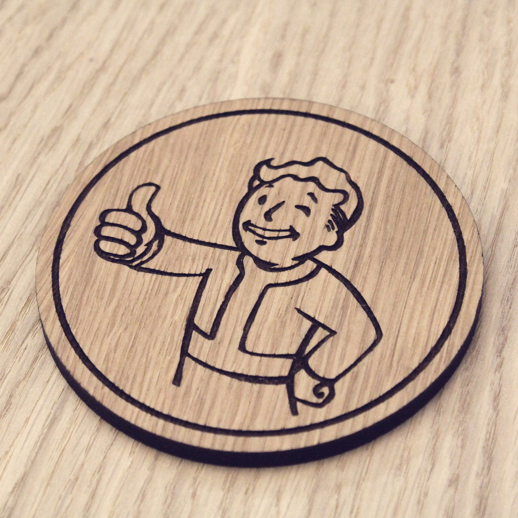 Laser cut wooden coaster. Pip boy fallout