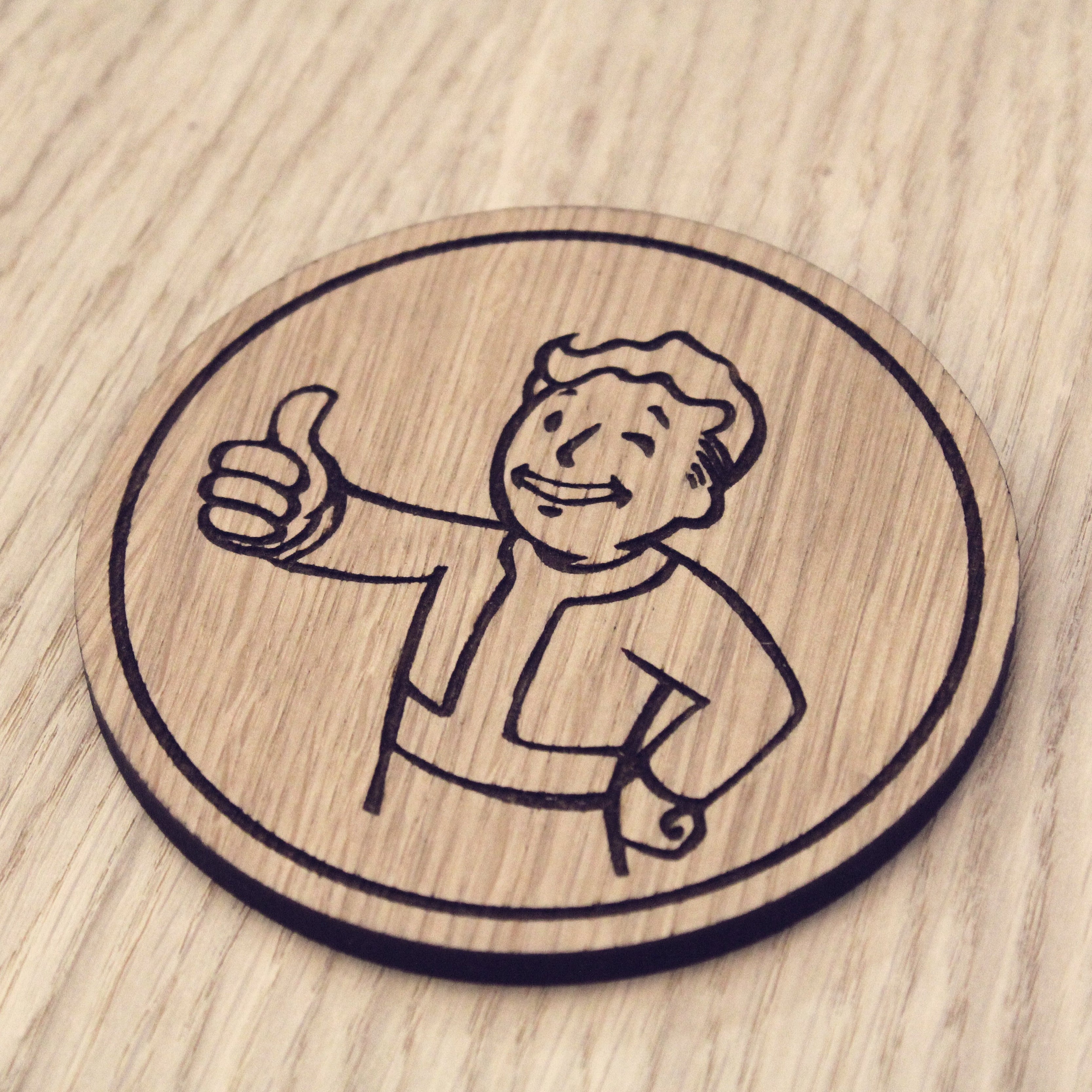 Laser cut wooden coaster. Pip boy fallout