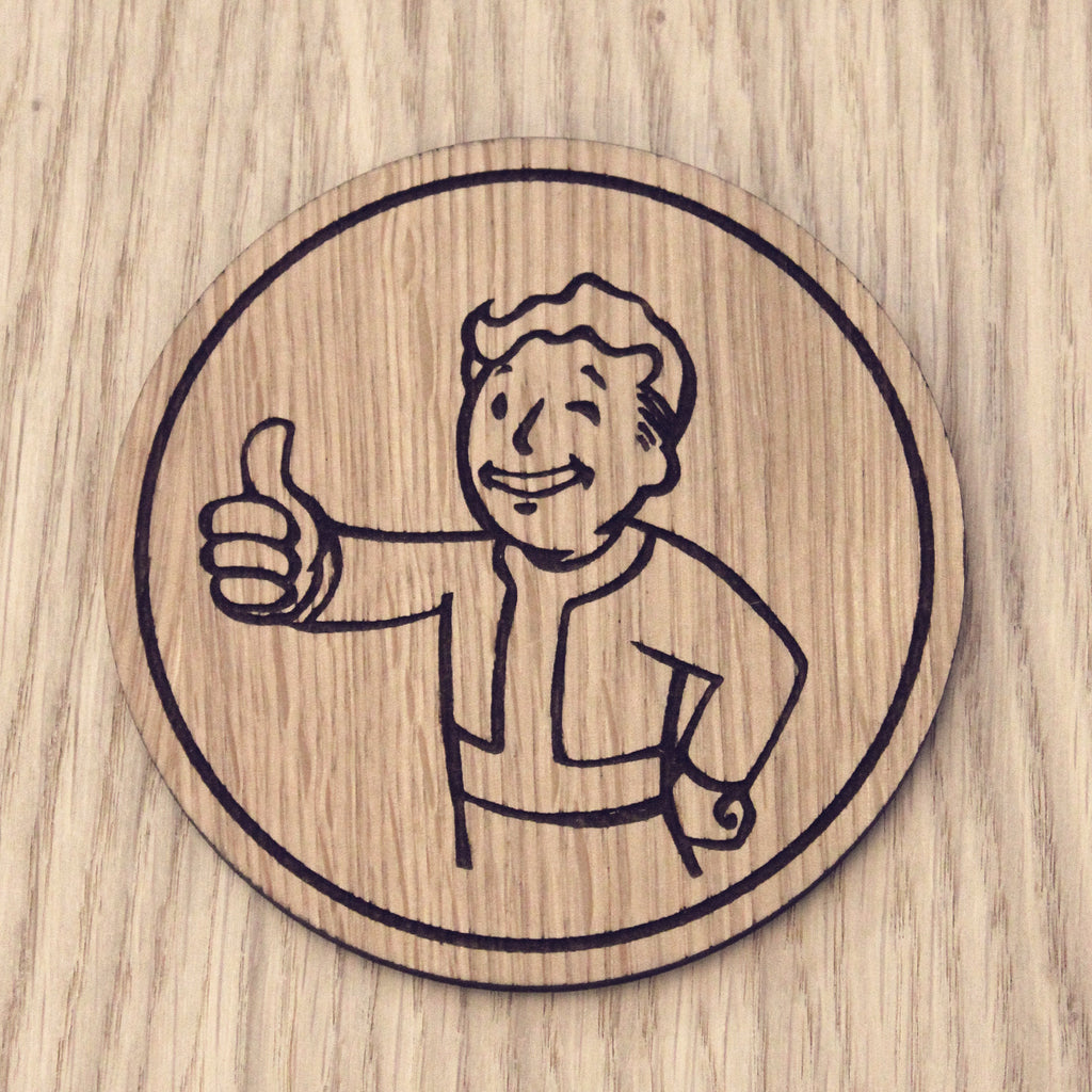 Laser cut wooden coaster. Pip boy fallout