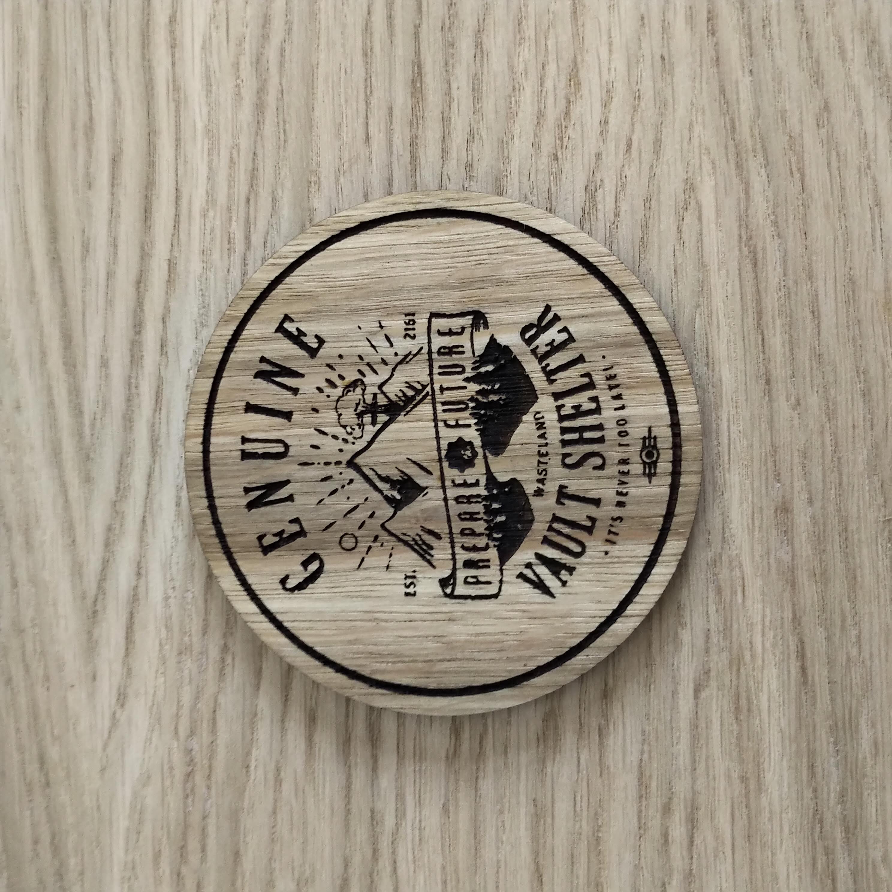 Laser cut wooden coaster personalised. Vault shelter