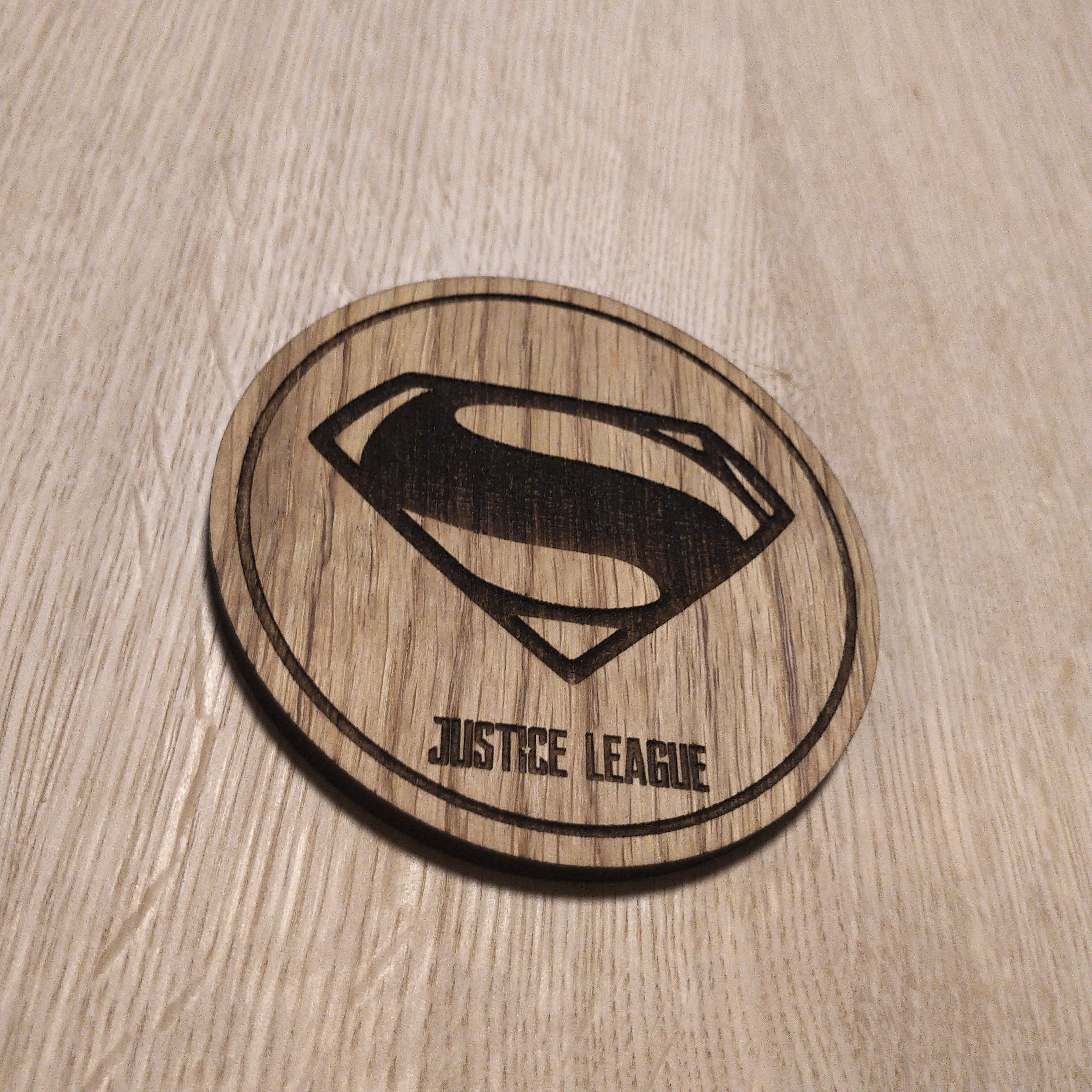 Laser cut wooden coaster. Superman