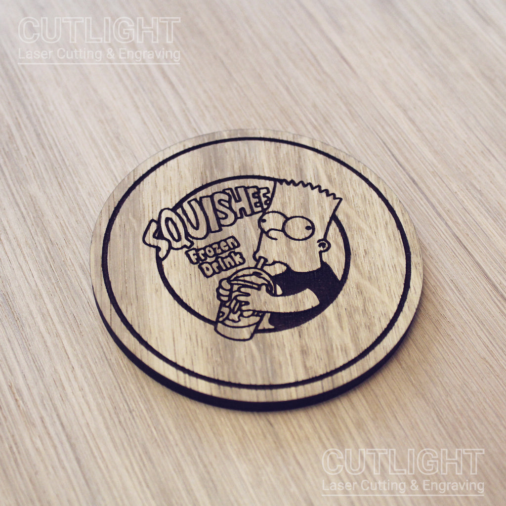 Laser cut wooden coaster personalised. Squishie cartoon