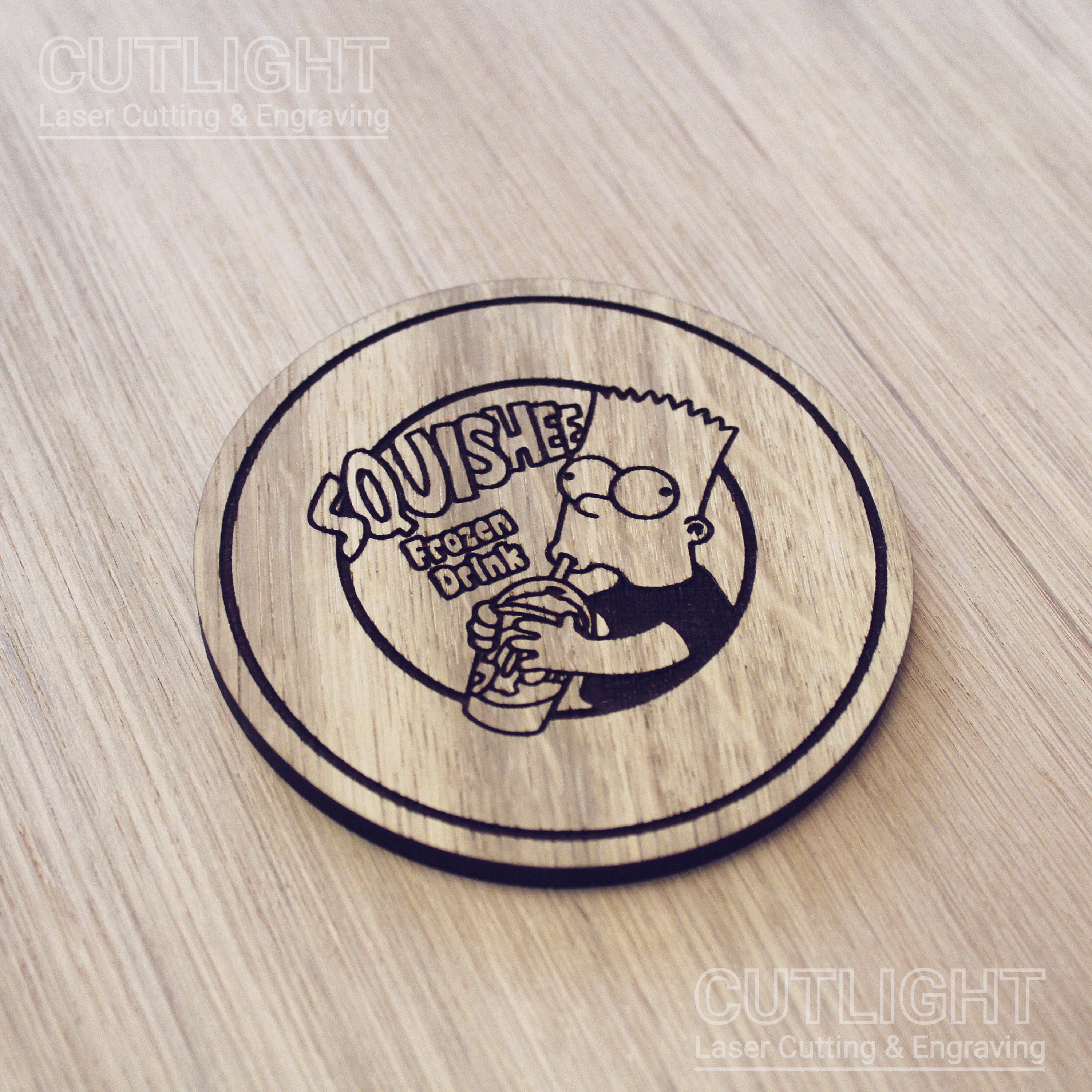 Laser cut wooden coaster personalised. Squishie cartoon