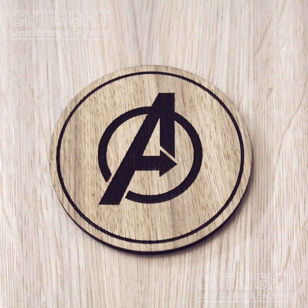 Laser cut wooden coaster. Avengers