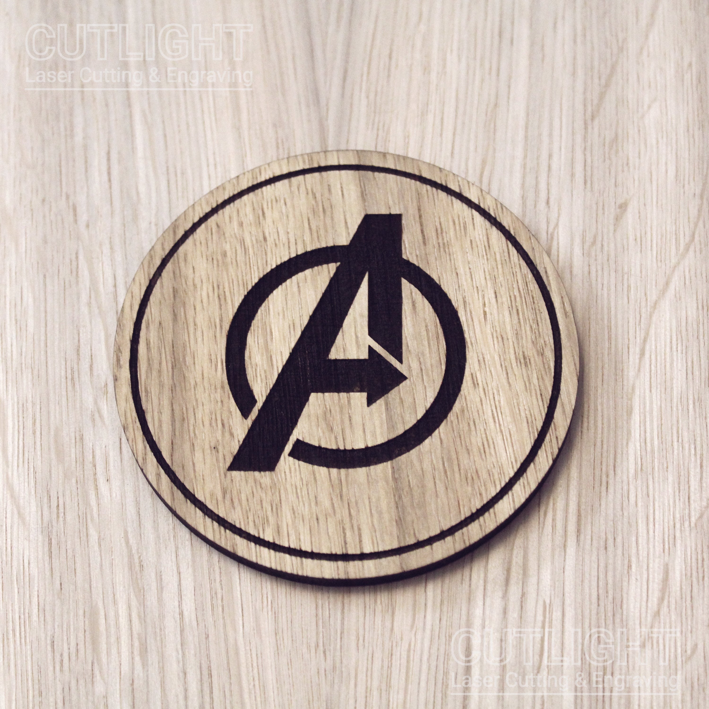 Laser cut wooden coaster. Avengers