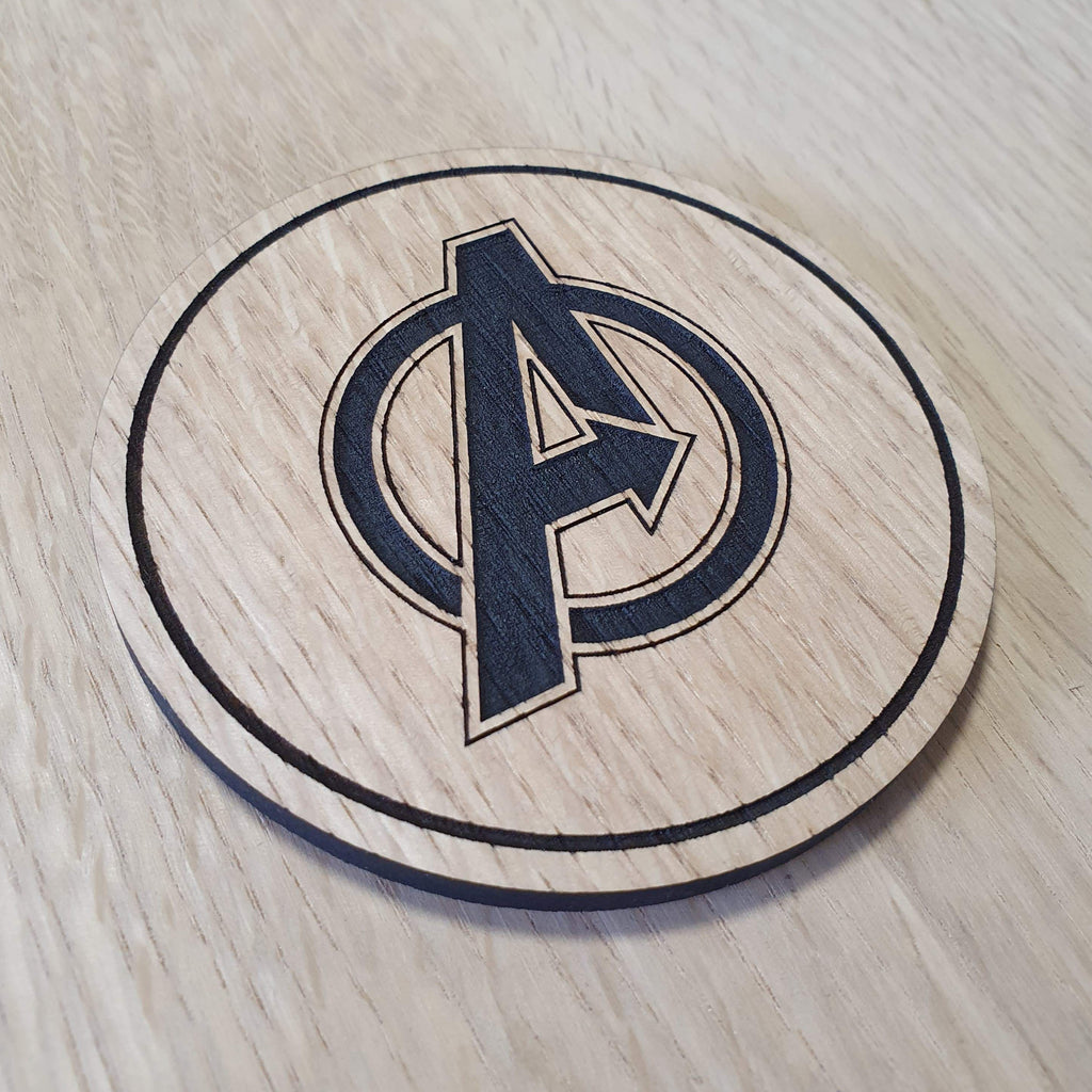 Laser cut wooden coaster. Avengers