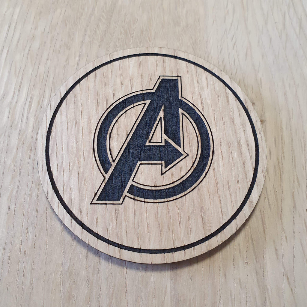 Laser cut wooden coaster. Avengers