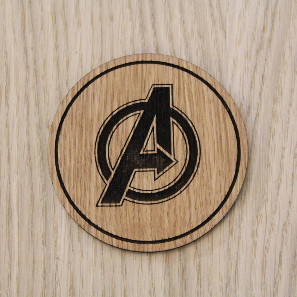 Laser cut wooden coaster. Avengers