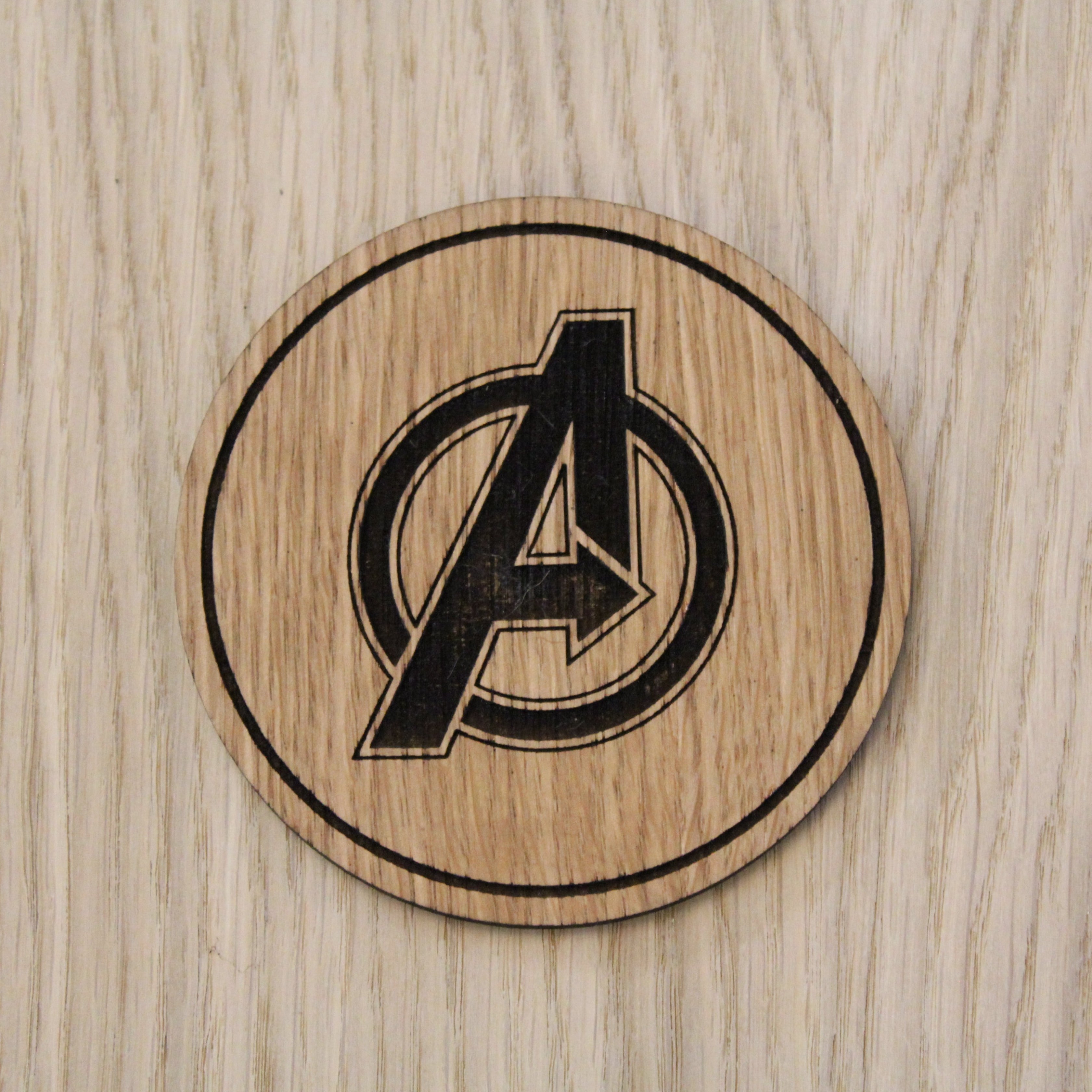 Laser cut wooden coaster. Avengers