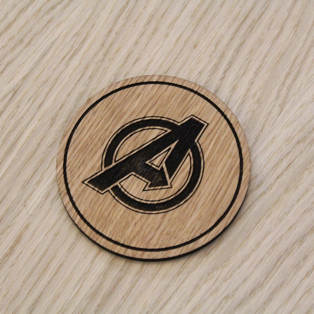 Laser cut wooden coaster. Avengers