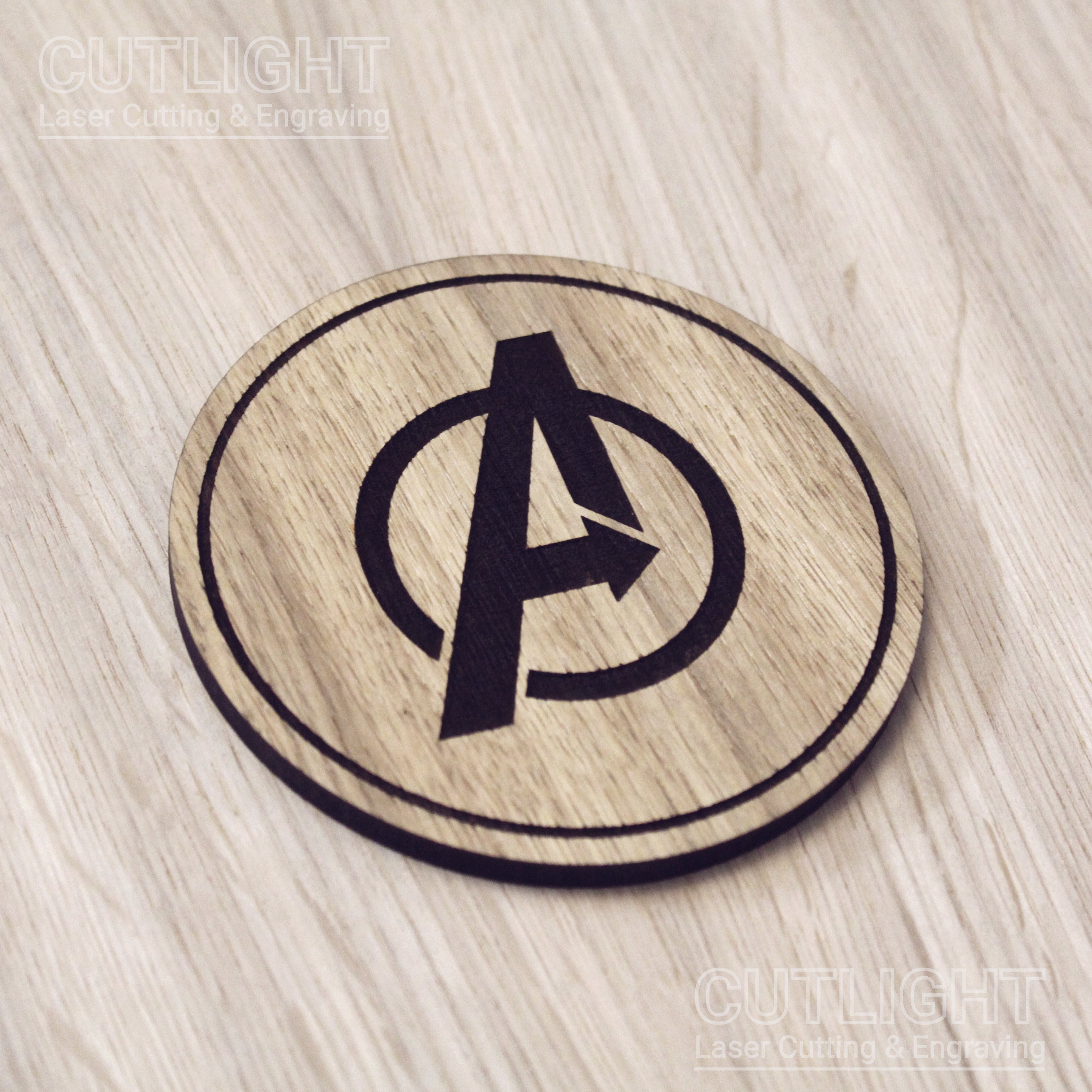 Laser cut wooden coaster. Avengers