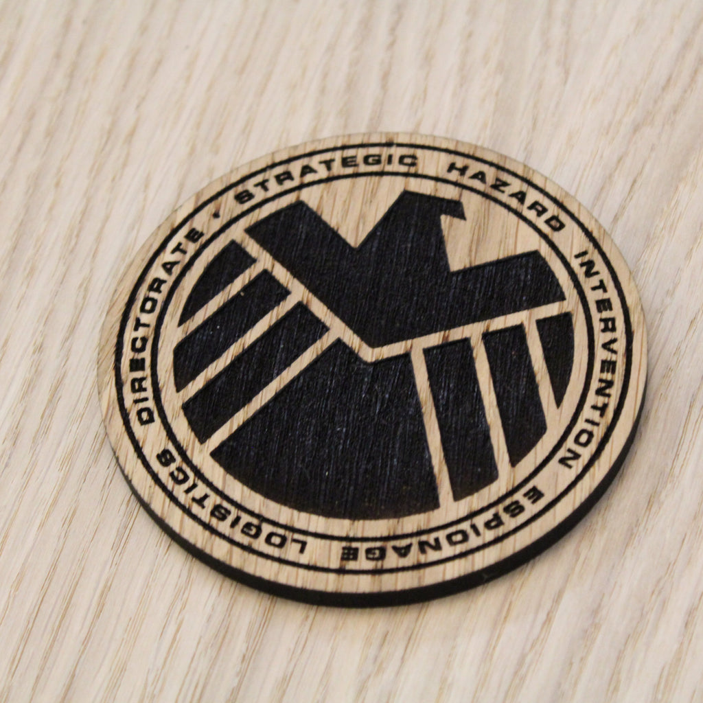 Laser cut wooden coaster. Avengers SHIELD