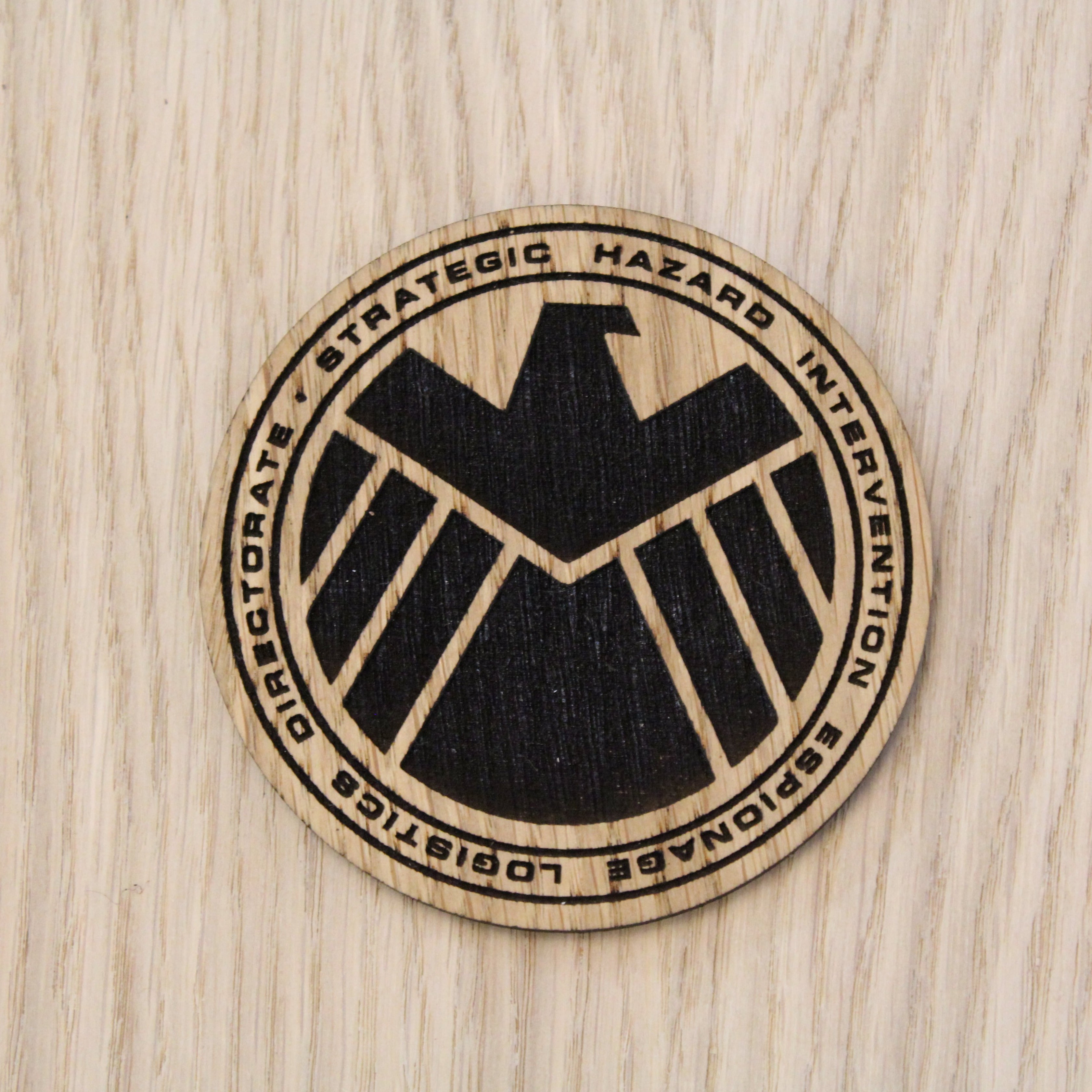 Laser cut wooden coaster. Avengers SHIELD
