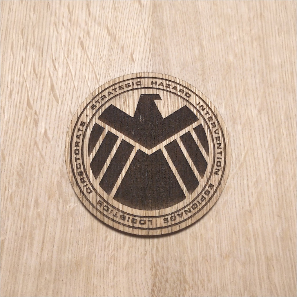Laser cut wooden coaster. Avengers SHIELD