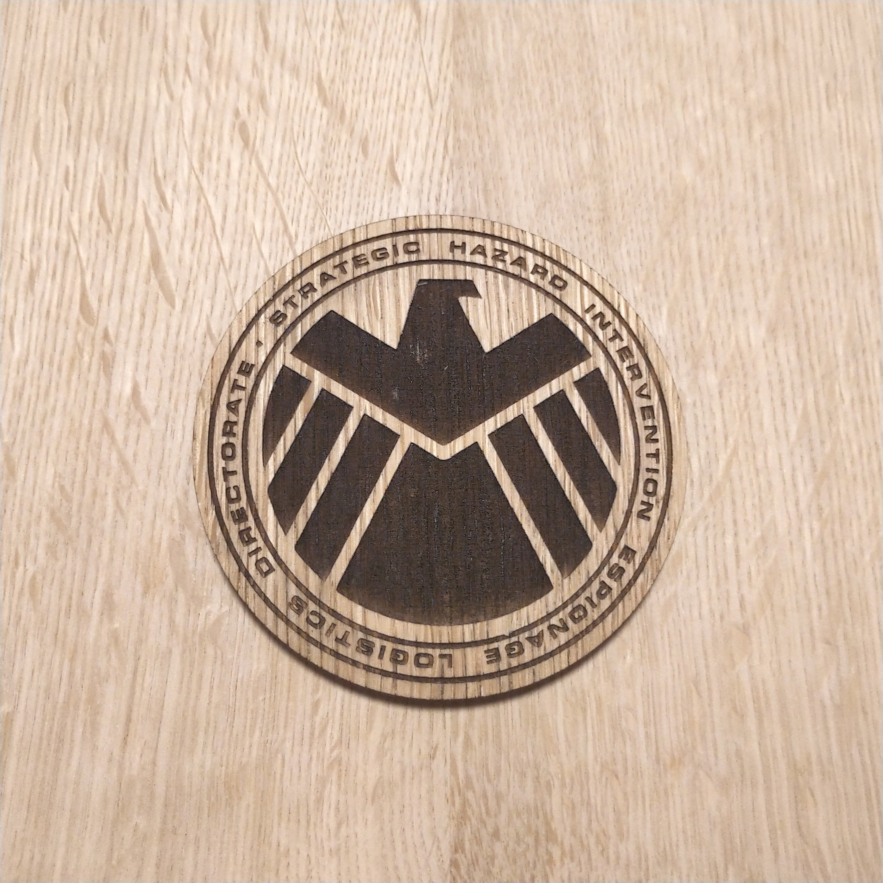 Laser cut wooden coaster. Avengers SHIELD