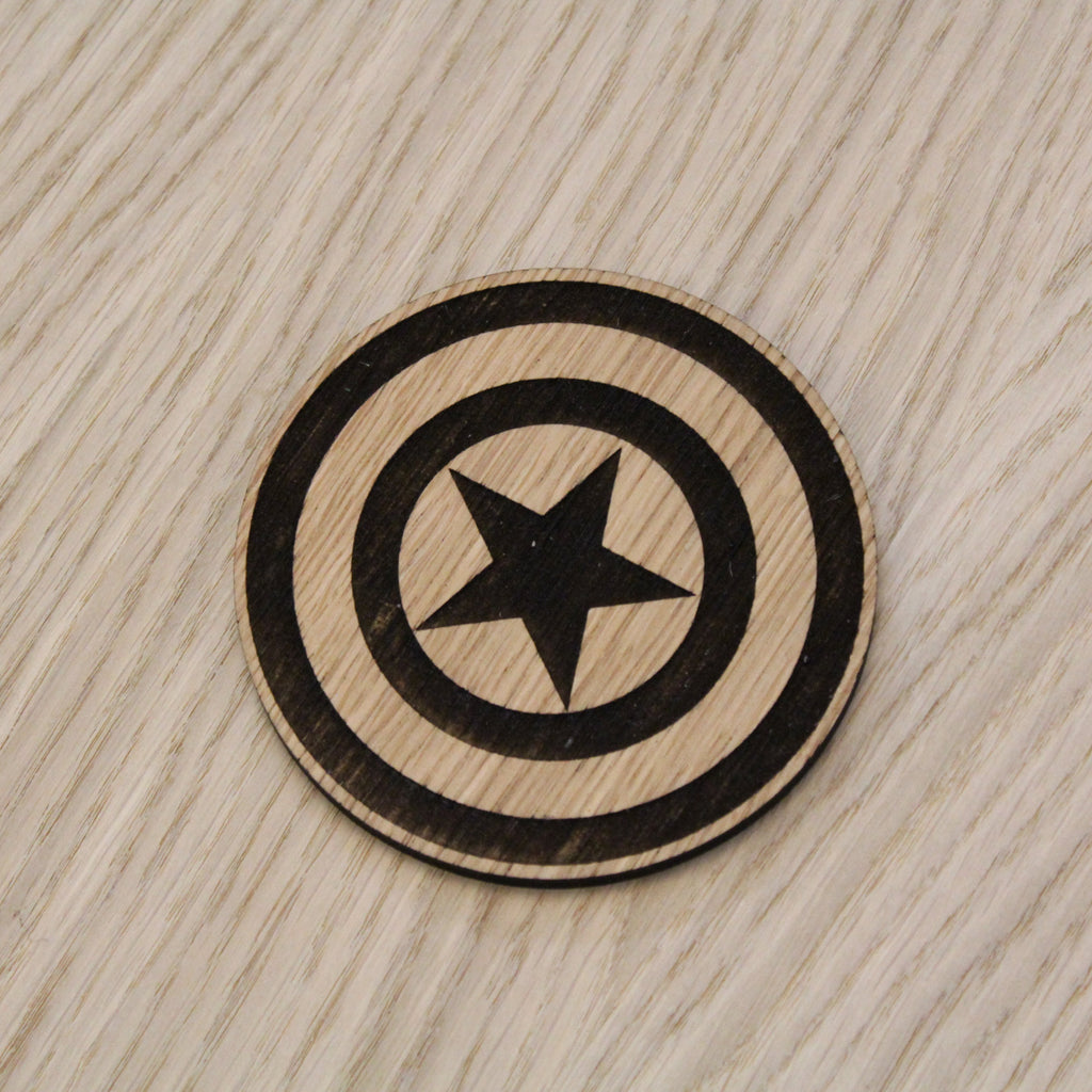 Laser cut wooden coaster. America Shield