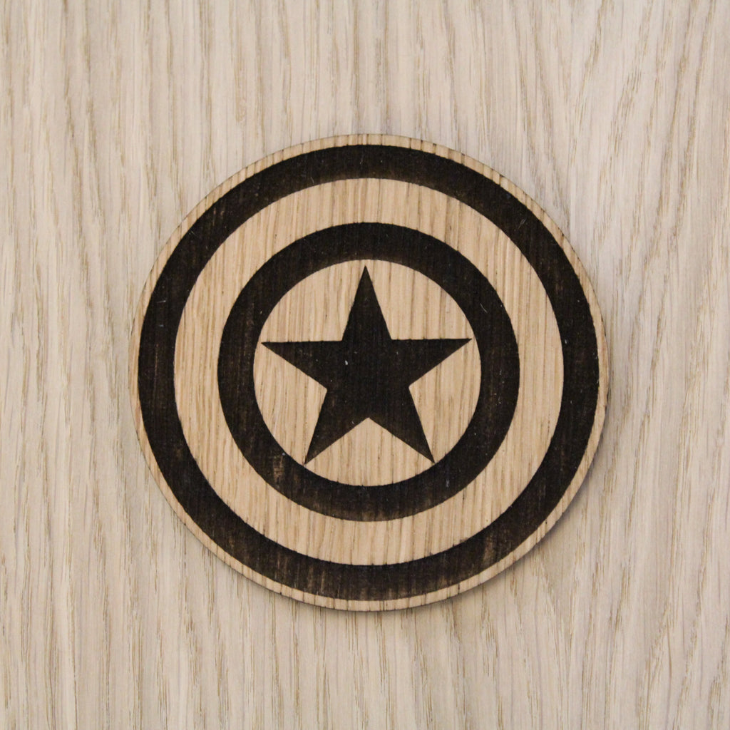 Laser cut wooden coaster. America Shield