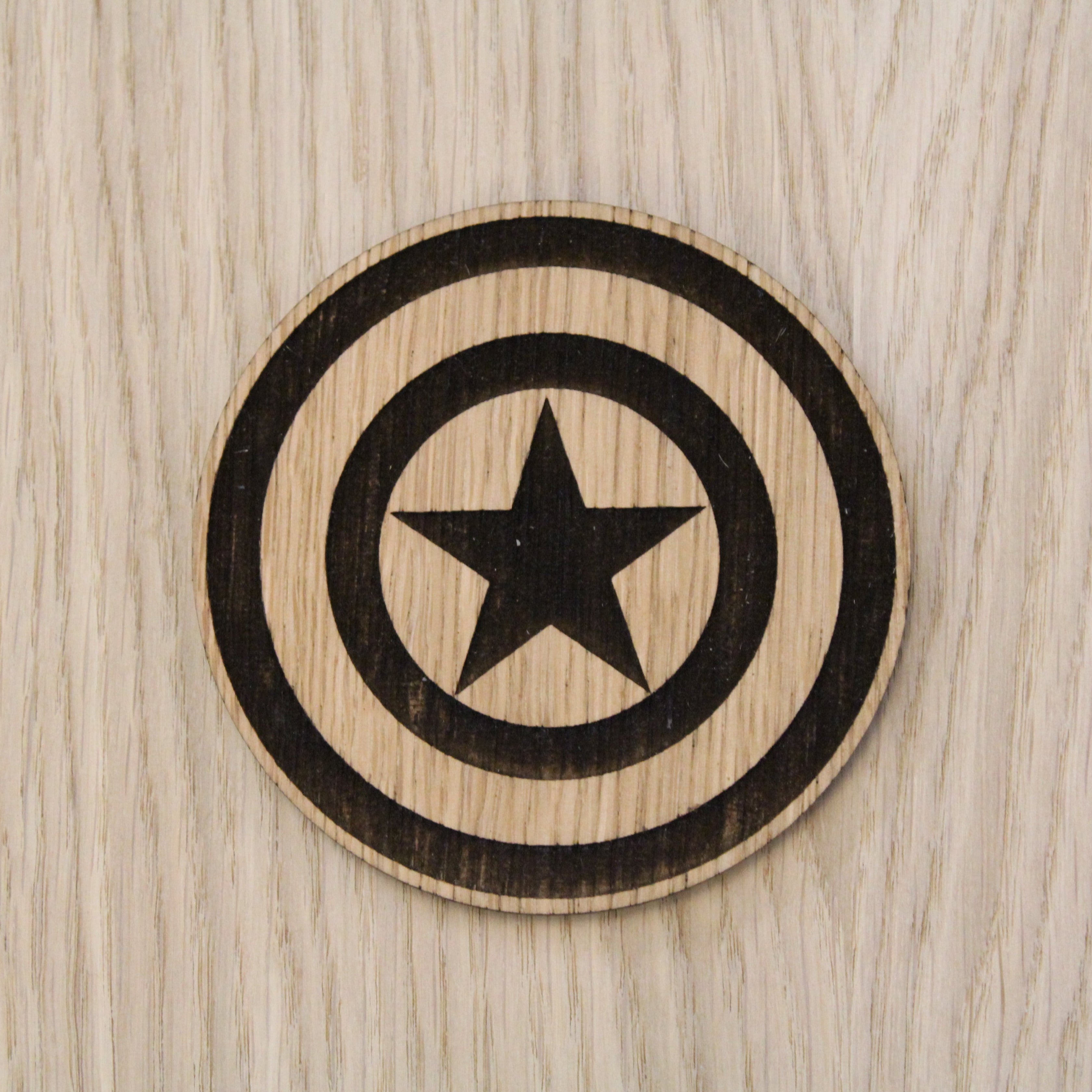 Laser cut wooden coaster. America Shield