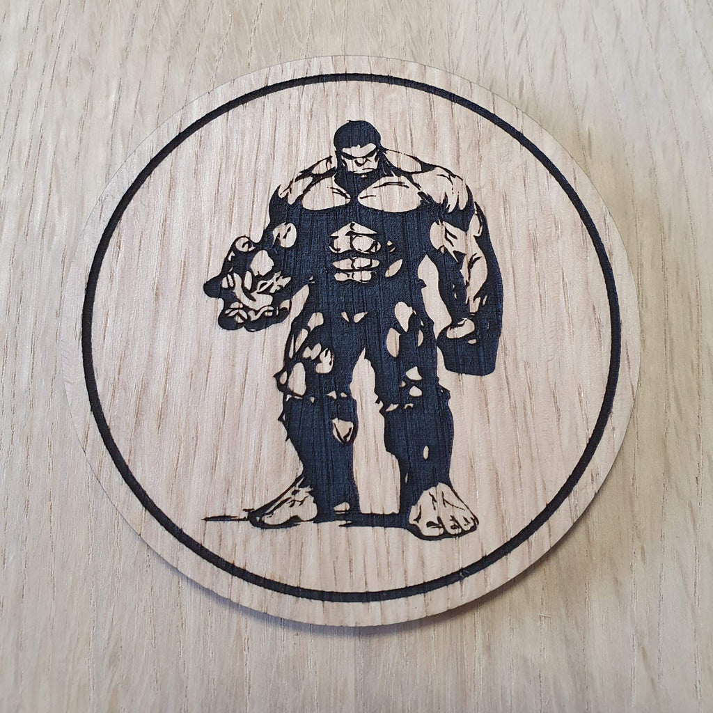 Laser cut wooden coaster. Hulk Character