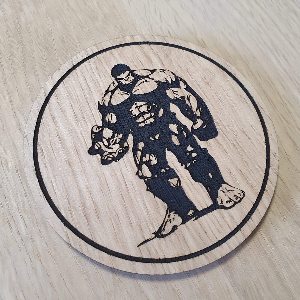 Laser cut wooden coaster. Hulk Character