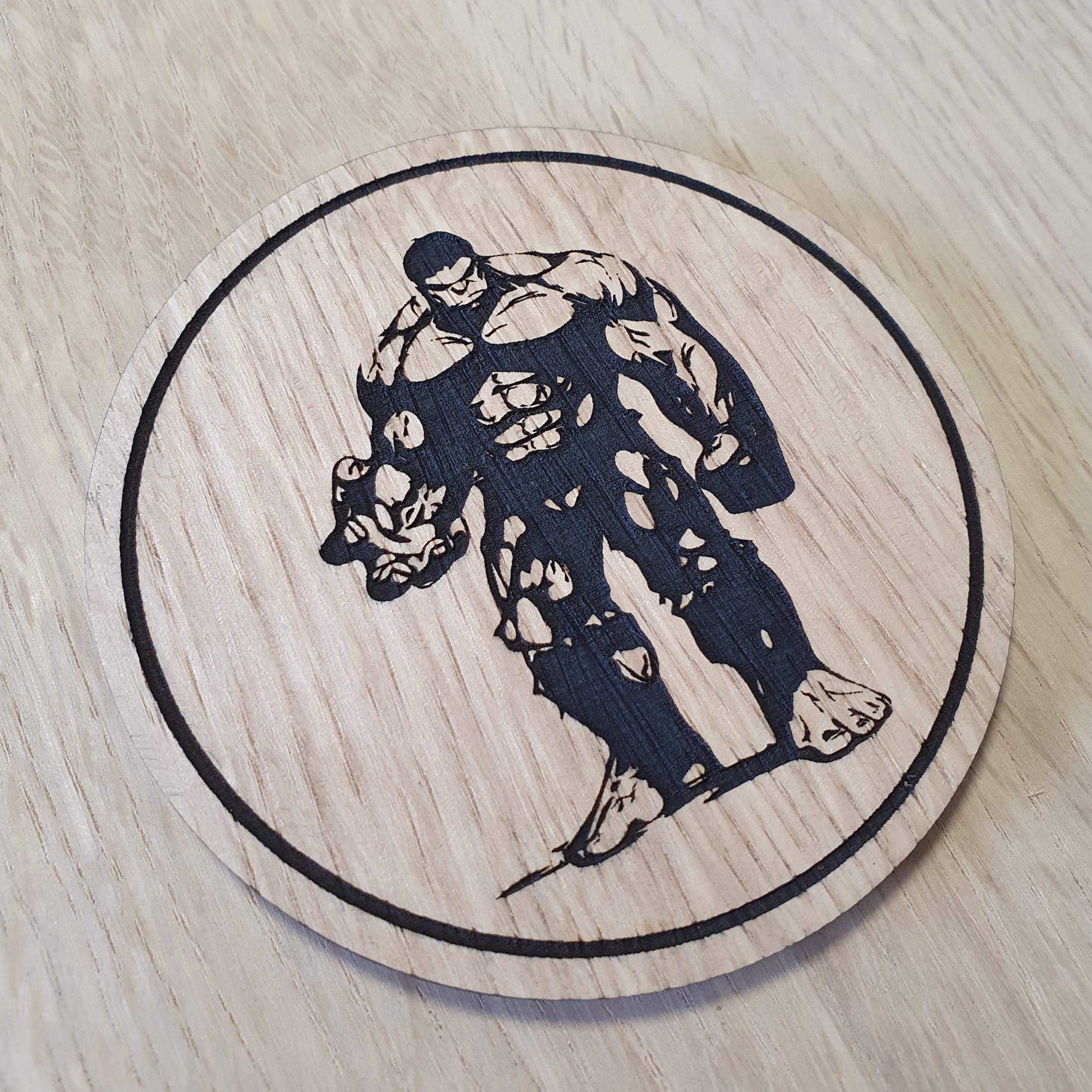 Laser cut wooden coaster. Hulk Character