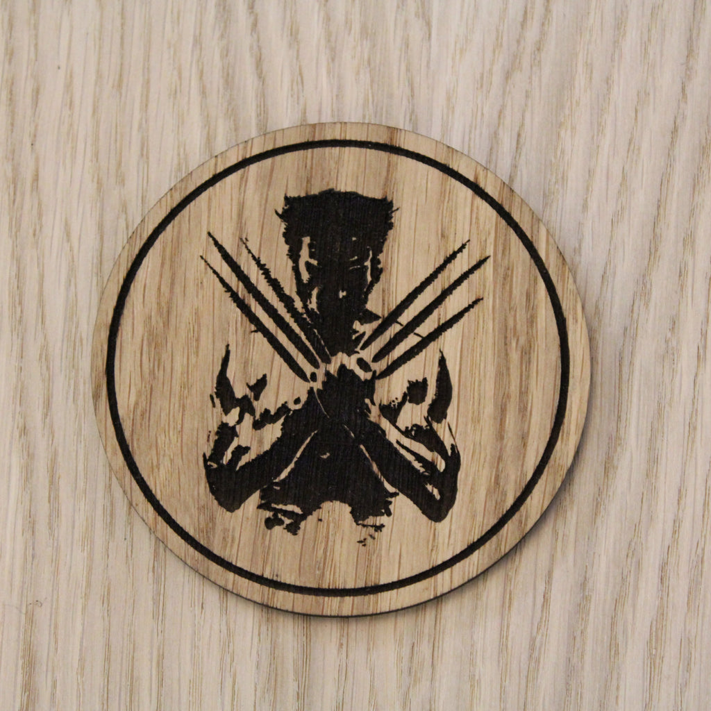 Laser cut wooden coaster personalised. Wolverine