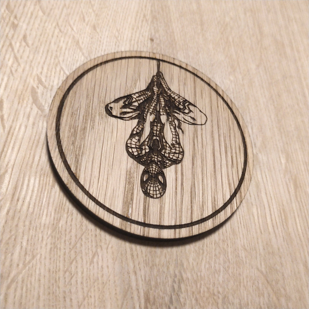 Laser cut wooden coaster personalised. Spidey