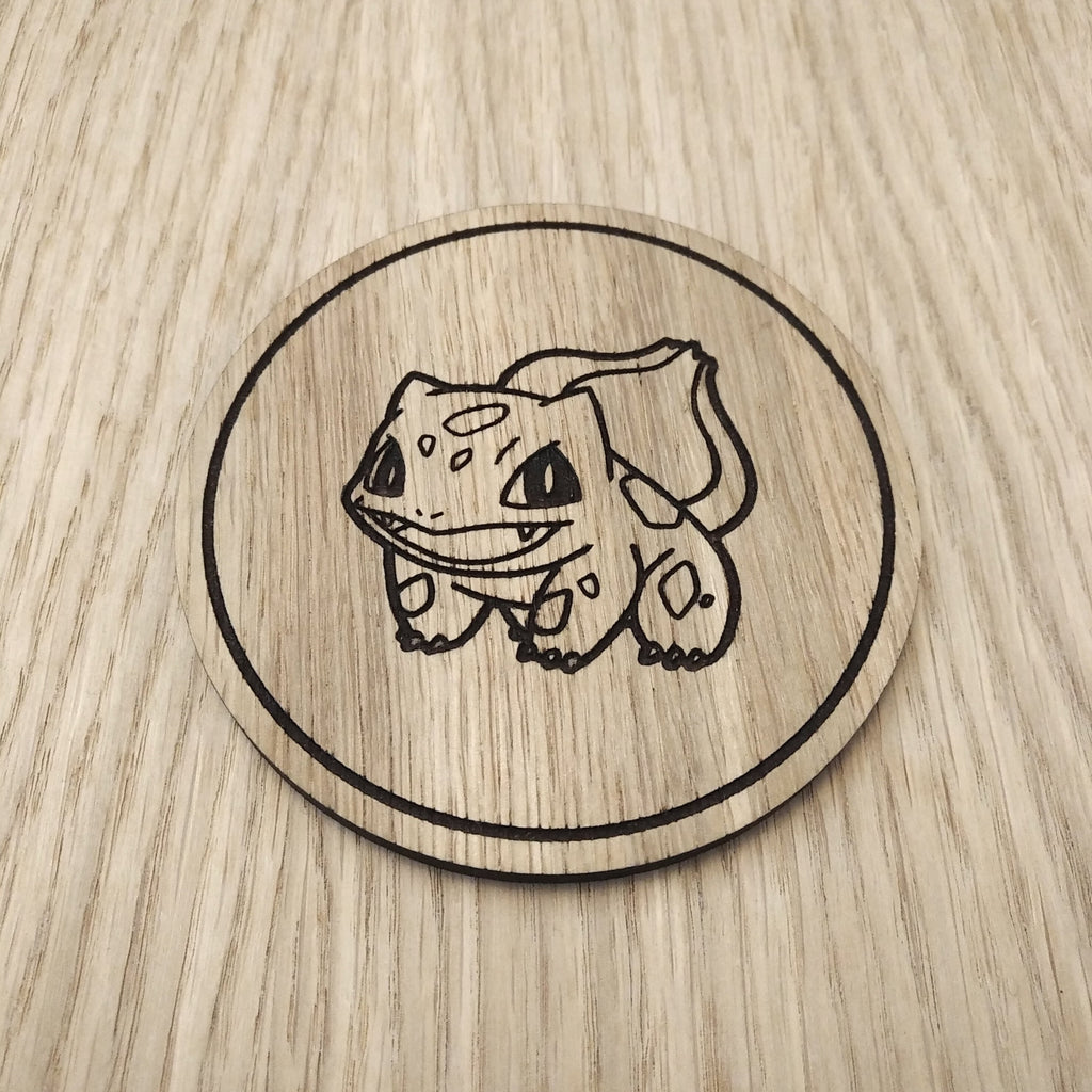 Laser cut wooden coaster. Bulbasaur