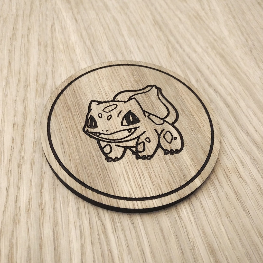 Laser cut wooden coaster. Bulbasaur