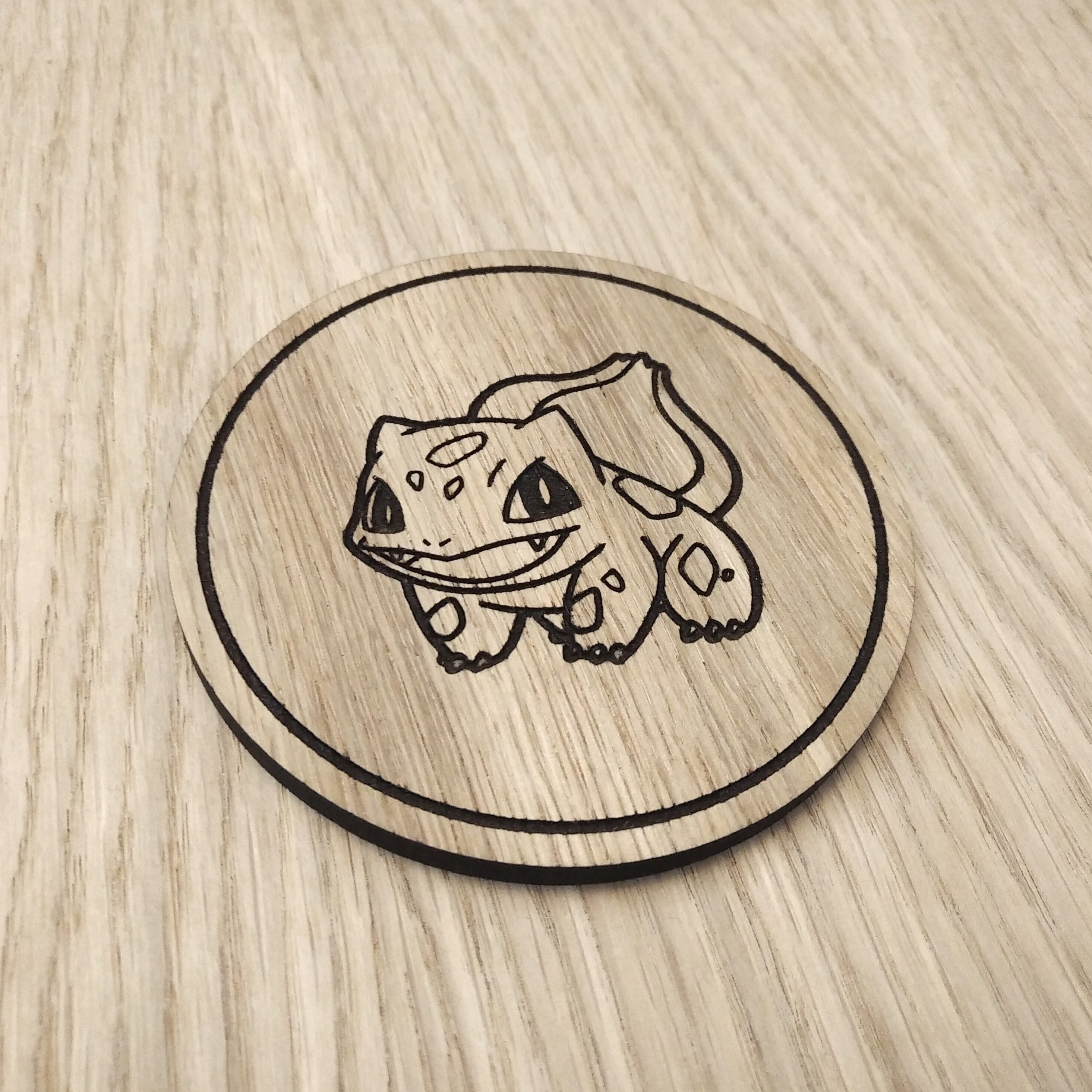 Laser cut wooden coaster. Bulbasaur