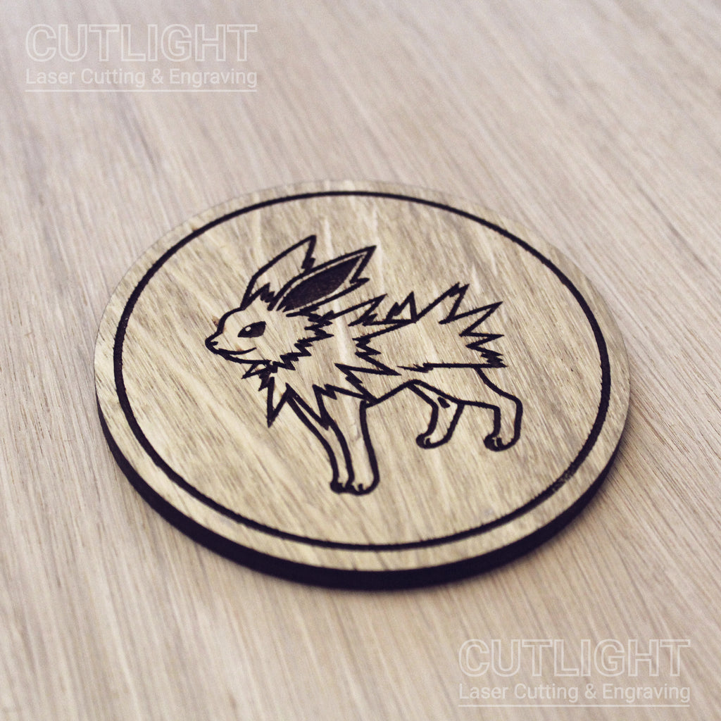 Laser cut wooden coaster. Eevee Jolteon
